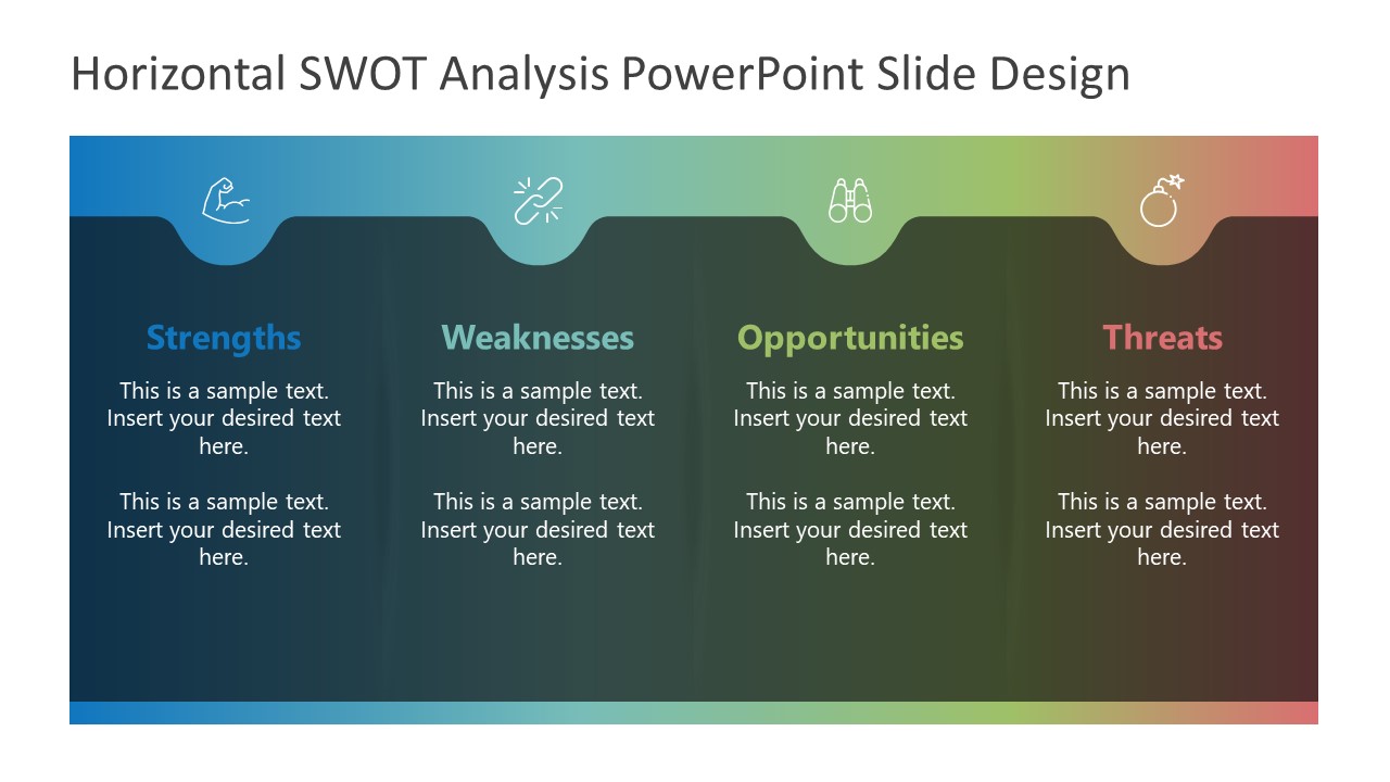 Horizontal SWOT Analysis PPT Slide Template