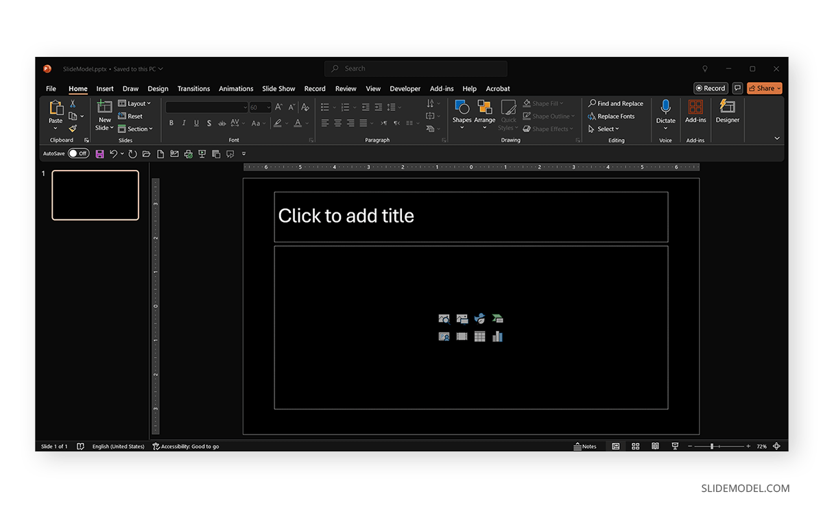 Dark Mode in PowerPoint with dark slide from Slide Master