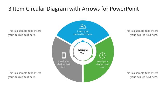 3 Item Circular Diagram with Arrows for PowerPoint