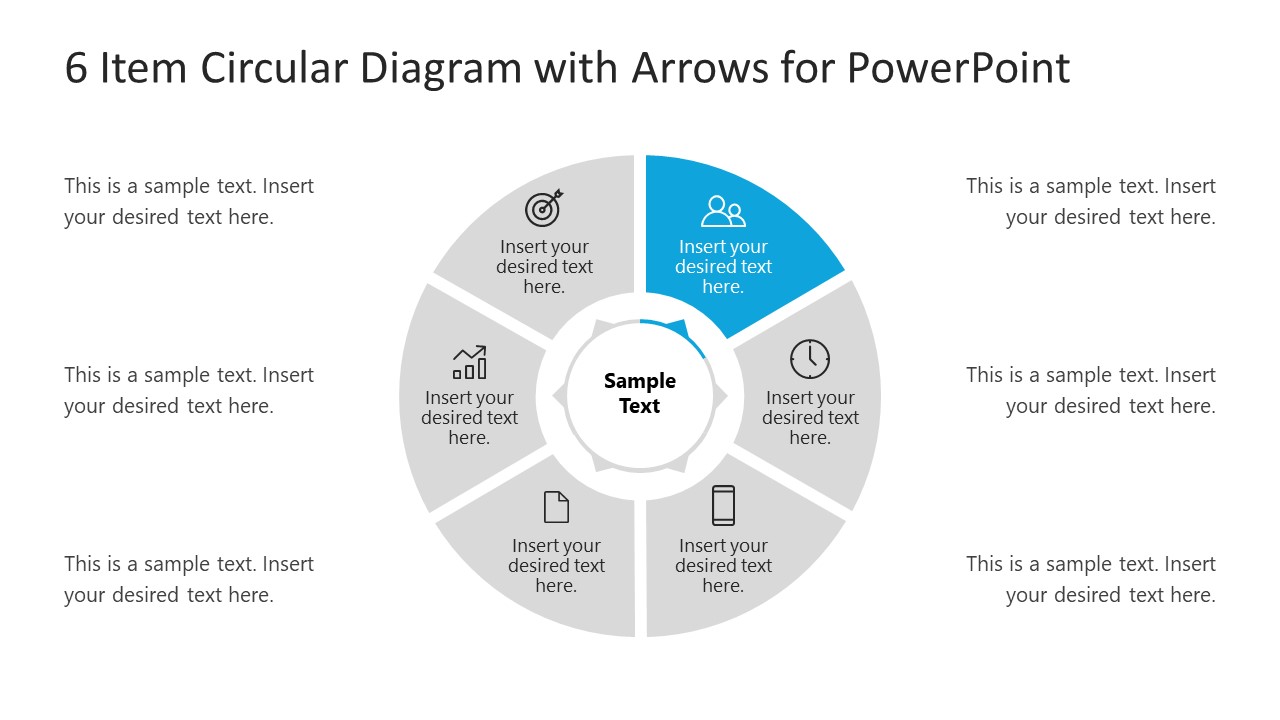 6 Steps Arrow 1 Circular PowerPoint Diagram 