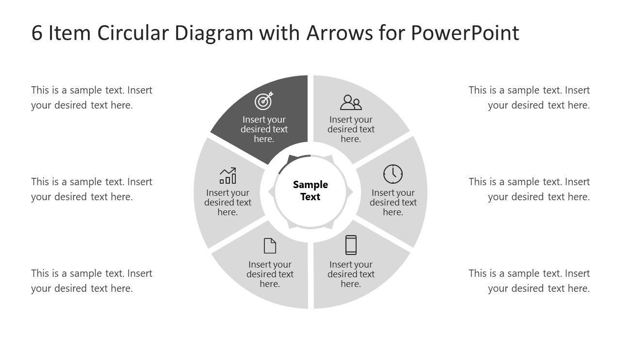 6 Steps Arrow 6 Circular PowerPoint Diagram 