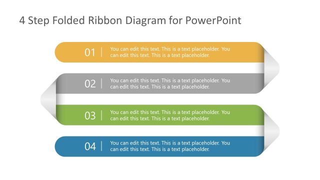 4 Steps Folded Ribbon Diagram PowerPoint