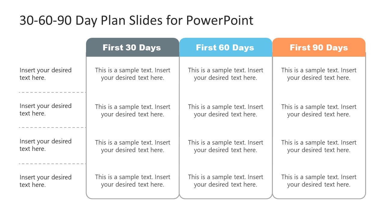3 Columns 30-60-90 Day Plan Template 