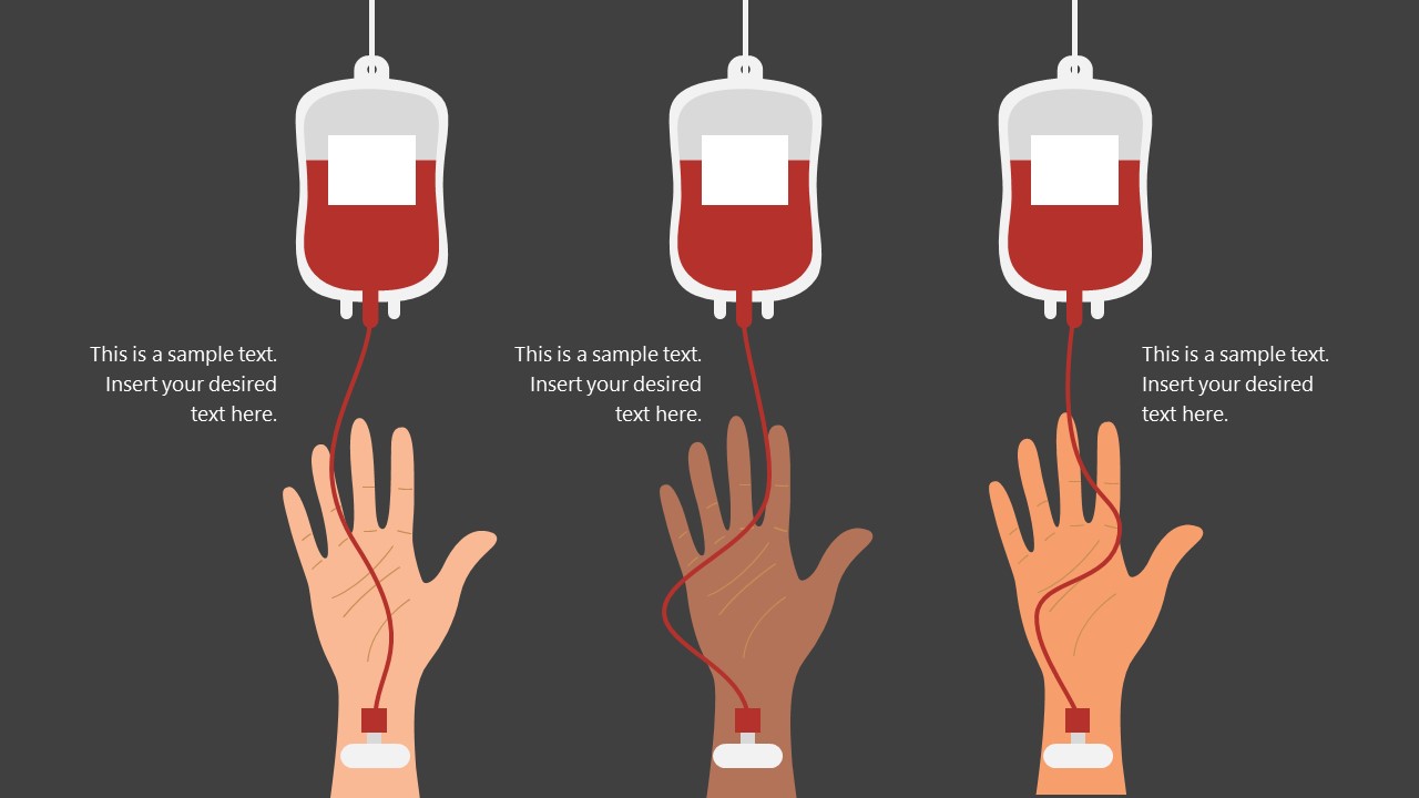 PPT Slide of 3 Hand Blood Bank Concept