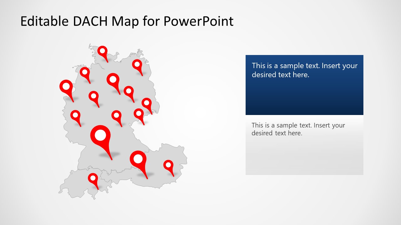 Flat Editable Map for DACH Countries PPT