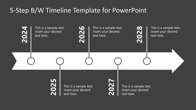 5-Step Black & White Timeline Presentation Slide