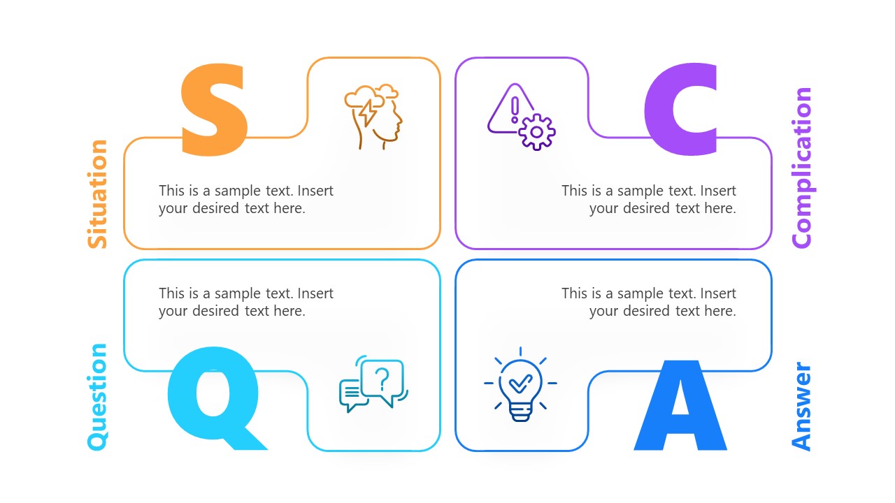 Để tạo ra một bài thuyết trình chuyên nghiệp, bạn cần sử dụng mẫu slide PowerPoint SCQA. Bạn sẽ được đưa ra câu hỏi về vấn đề cần thảo luận, đồng thời cung cấp các câu trả lời tương ứng để giải thích và minh họa. Với mẫu này, bạn có thể dễ dàng trình bày tất cả các thông tin quan trọng và tăng cường sự hiểu biết của mình về chủ đề.
