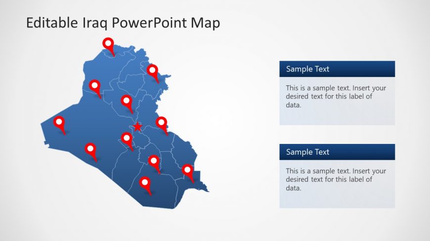 Blue Slide of Iraq Editable Map Template 