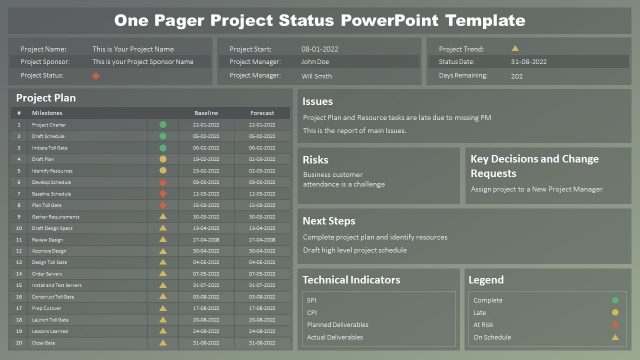 One Pager Project Status PowerPoint Template