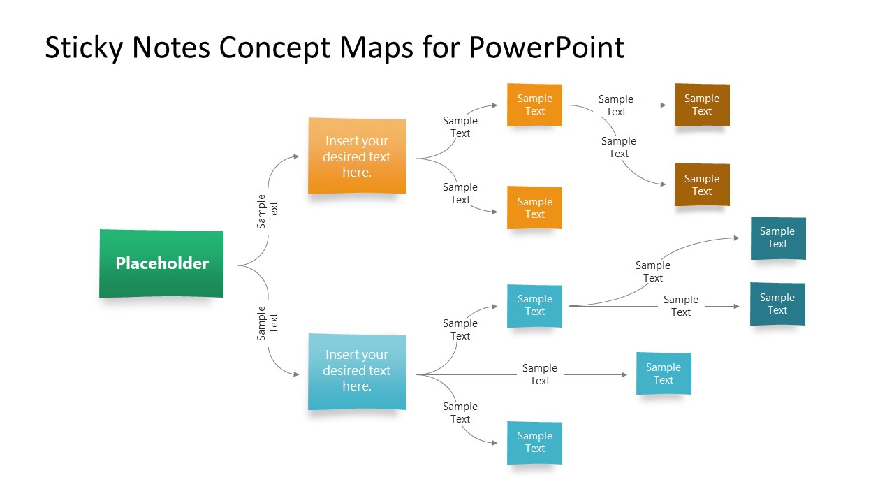 PPT Concept Map Template Sticky Notes Layout 