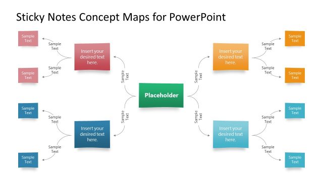 4 Segments Sticky Notes PowerPoint Concept Map