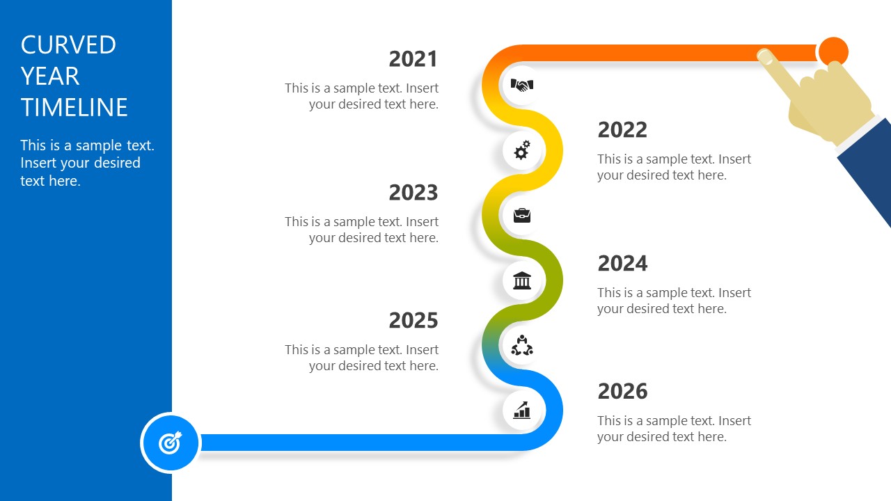 6 Steps Curved Timeline PowerPoint 