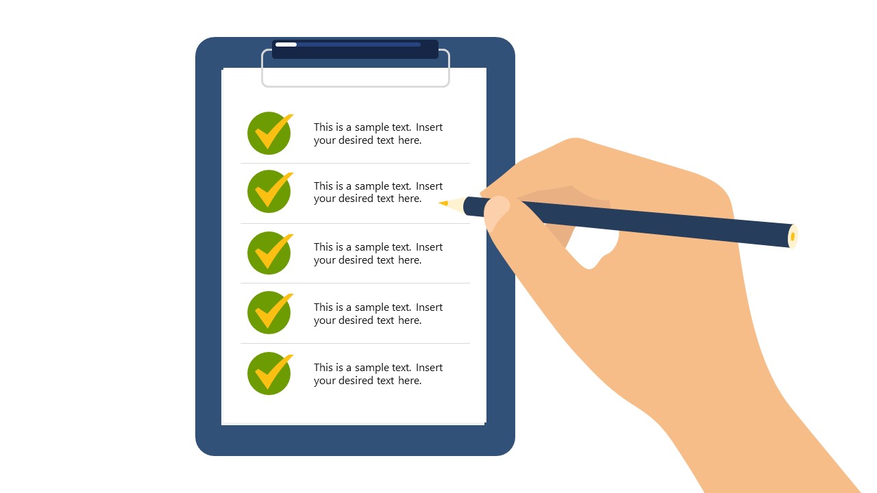 Slide of 5 Checklists Template with Hand Illustration 