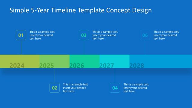 Ideally designed 5-Year Timeline Blue Background PowerPoint Template