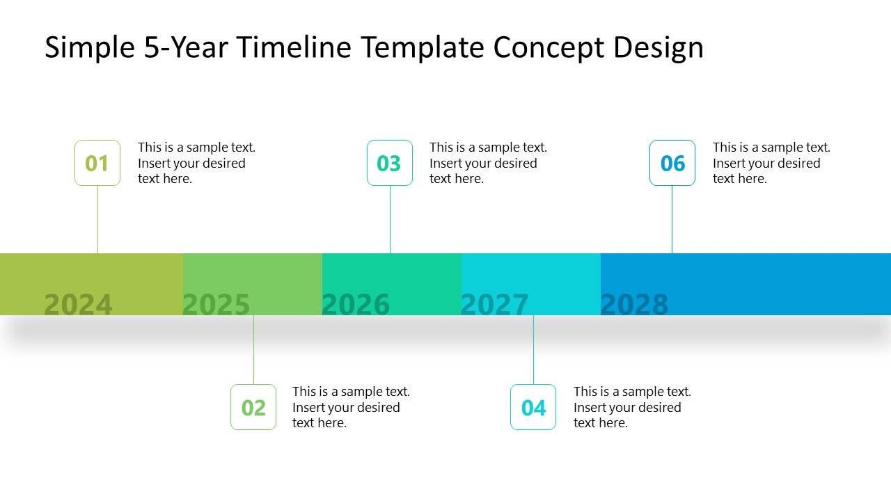 Linear And Simple 5 Year Timeline White Background Powerpoint Template