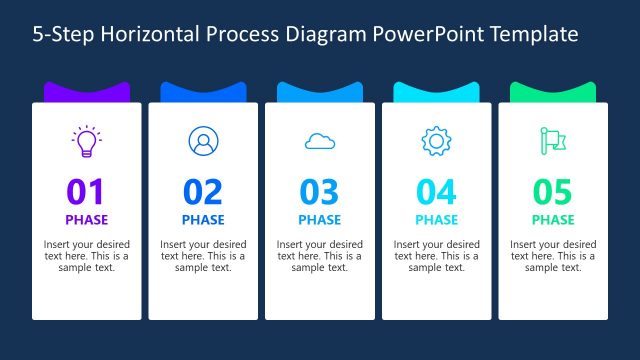 Blue Background 5 Process Horizontal Diagram Template