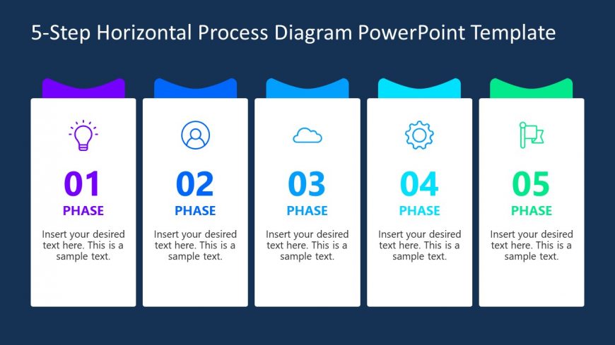 Horizontal Process Flow Diagram PowerPoint Blue Background