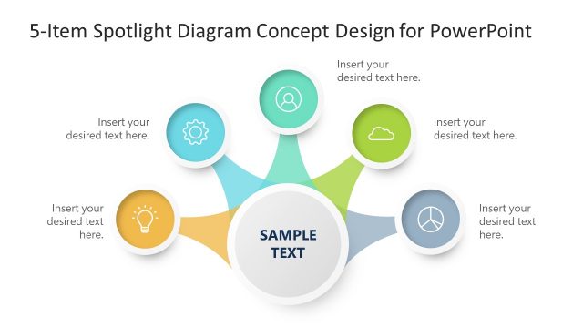 5-Item Spotlight Diagram Concept Design for PowerPoint