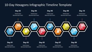 PowerPoint Template for 10-Day Hexagons Infographic Timeline 