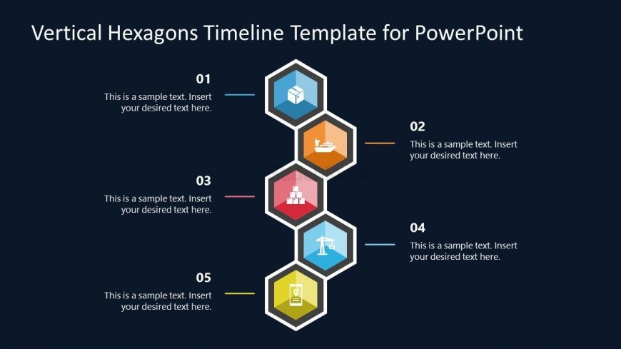 PPT Template for Vertical Hexagons Infographic Timeline 