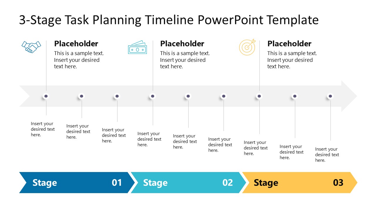 3 Stage Task Planning Timeline Template for PowerPoint - SlideModel