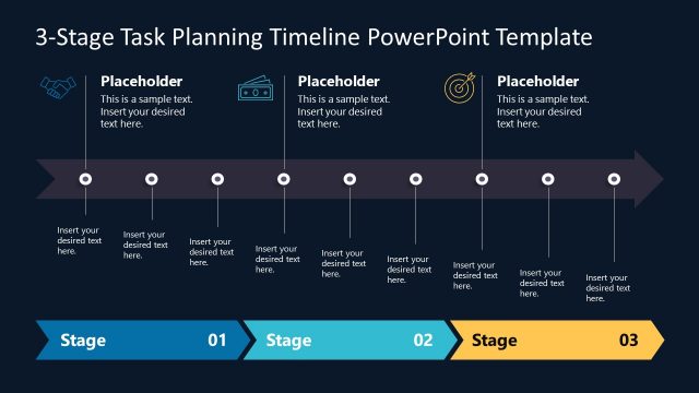 3 Stage Task Planning Timeline Template – Dark Background