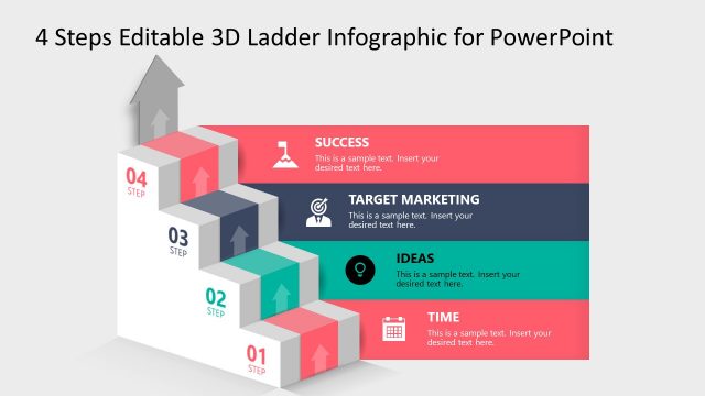 4 Steps Editable 3D Ladder Infographic for PowerPoint