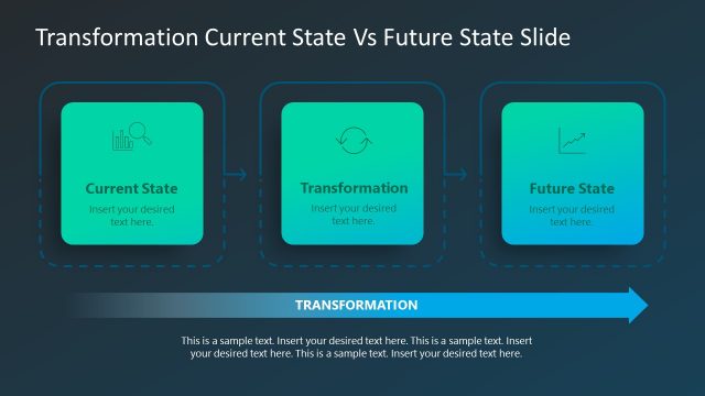 Black Background Template Slide for Transformation Current State Vs Future State Diagram