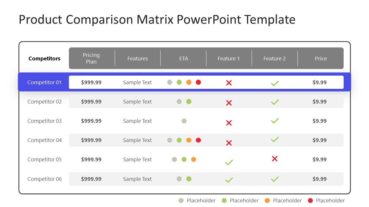 Product Comparison Matrix Slide Template for PowerPoint SlideModel