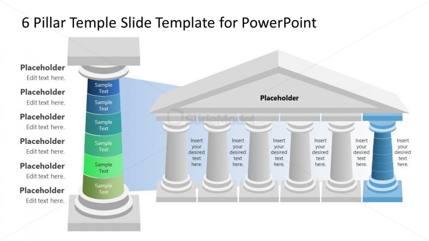 Editable Slide Template for PPT 6 Pillar Diagram