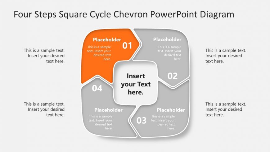 PPT Diagram Slide with Four Segment Square Cycle Chevron