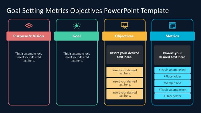 Dark Background Goal Setting Metrics Objectives PPT Template