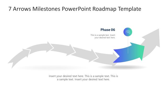 Phase 6 Spotlight Segment Curved Arrow PPT Template Slide
