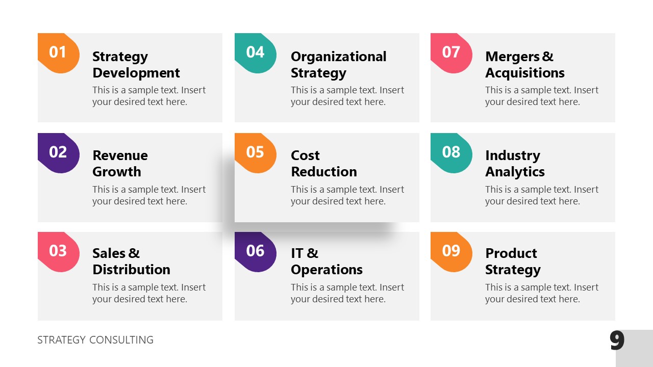 Editable Strategy Consulting Benefits Grid Slide