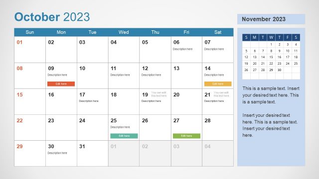 Calendar Slide for PowerPoint – October 2023