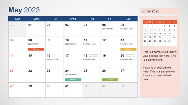 PPT Calendar Slide for May 2023