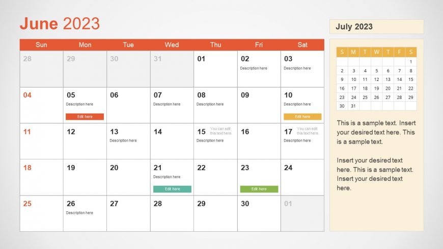 June Calendar Design for PPT