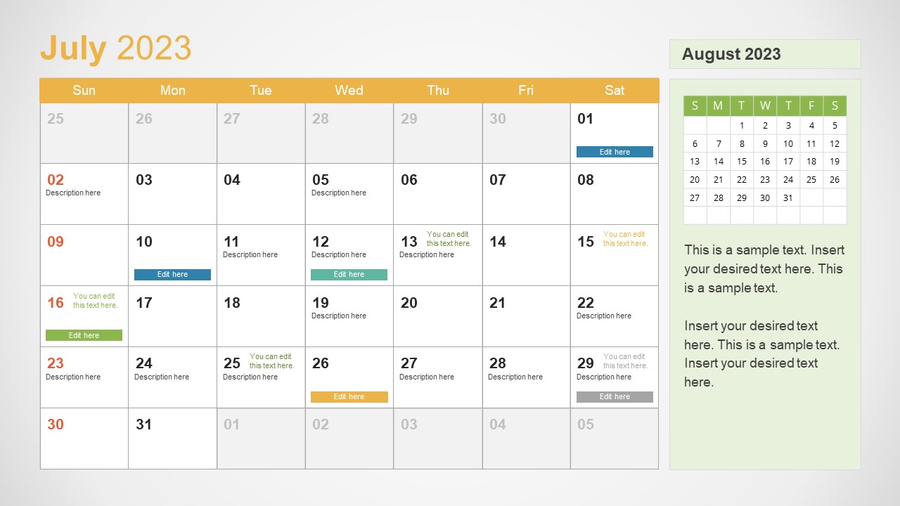 July Month PowerPoint Calendar Template For Year 2023 SlideModel