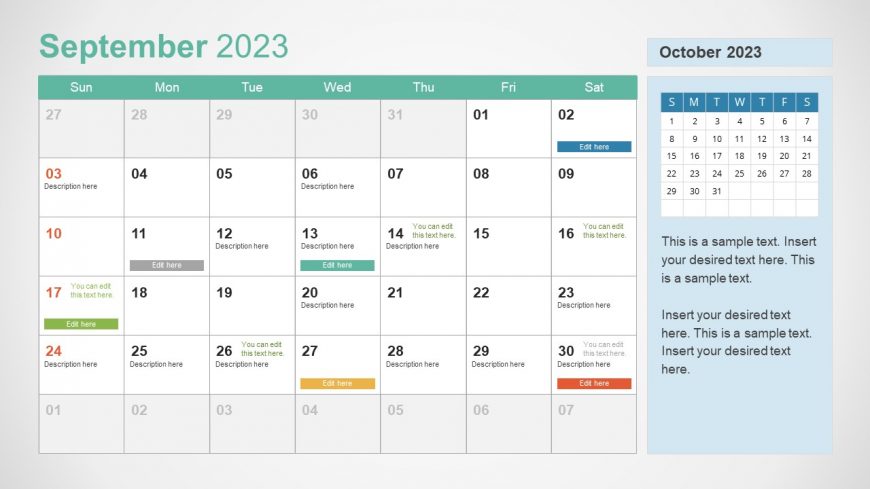 September Calendar Slide with Editable Segments