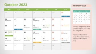 October Month Calendar Slide with Editable Boxes