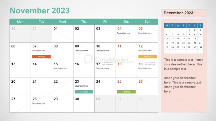 PPT November Slide Template for Calendar Presentation