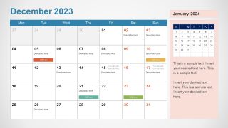 Month December Calendar Slide Template for Presentation