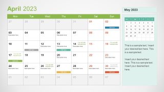 PPT April Month Calendar - Editable Matrix Slide