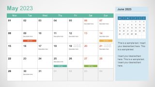 Presentation Calendar Slide Template for May Month