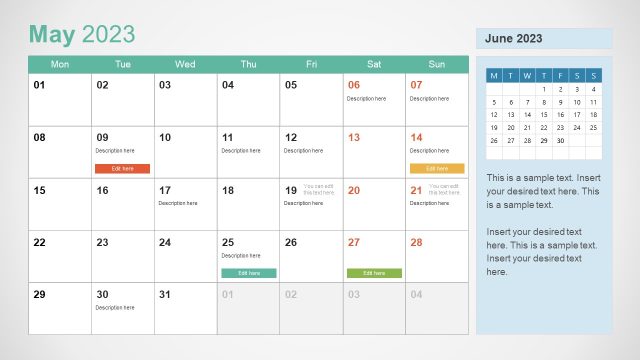 May Calendar Slide for PowerPoint