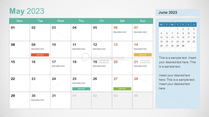 Presentation Calendar Slide Template for May Month