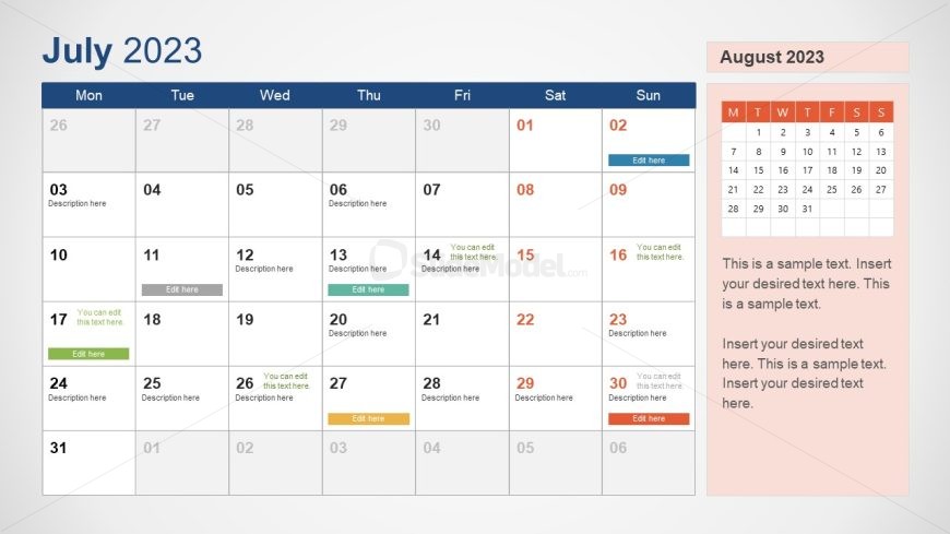 PPT July Month Calendar Slide Template