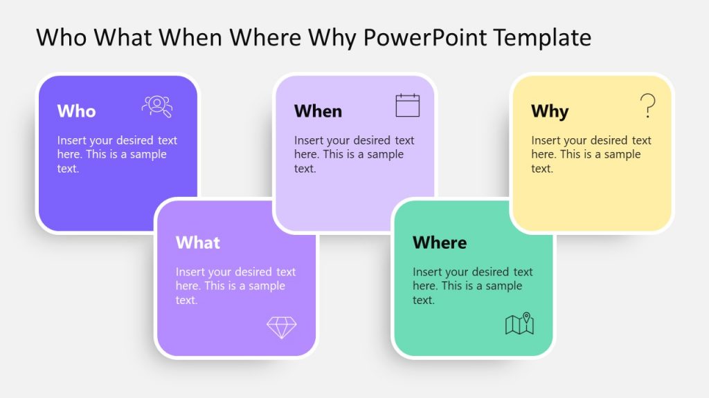 Who What When Where Why Model - Square Cards Design - SlideModel