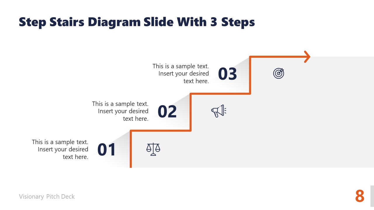 Editable 3-Step Stair Infographic Diagram for PPT