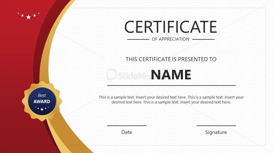 Award Certificate Template In Red Background Color Slidemodel